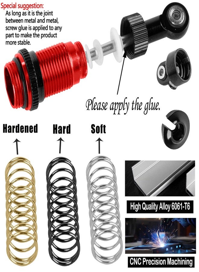 hopsupRC Upgrades Part for 1/18 Granite GROM 1/16 MojaveGrom 1/14 Typhon Grom,Big Bore RC Shocks Absorber Damper,Aluminium Front Rear Assembled Full Metal Shocks,4PCS Red - Image 5